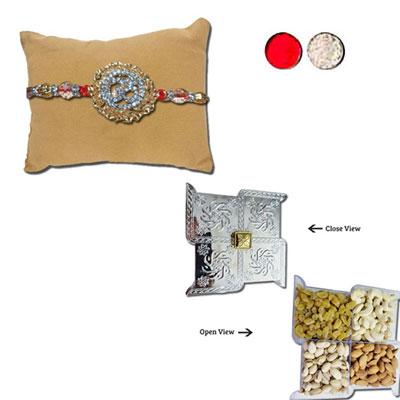 "RAKHIS -AD 4350 A (Single Rakhi) , Swastik Dry Fruit Box - Code DFB7000 - Click here to View more details about this Product